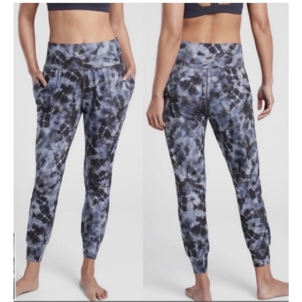 Athleta Salutation Printed Jogger Women XS Blue Tie Dye Yoga Pant Stretch Pocket